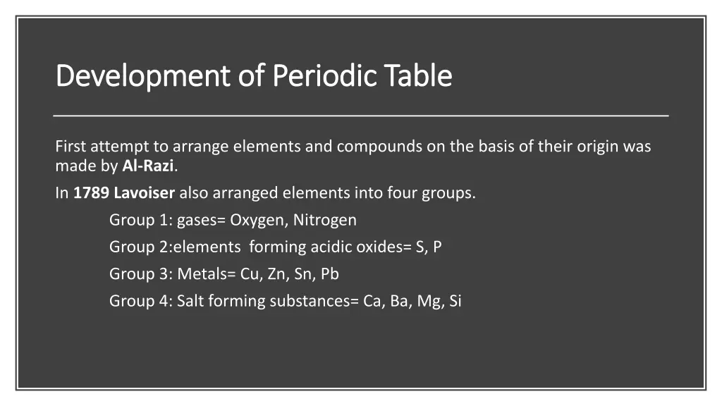 development of periodic table development