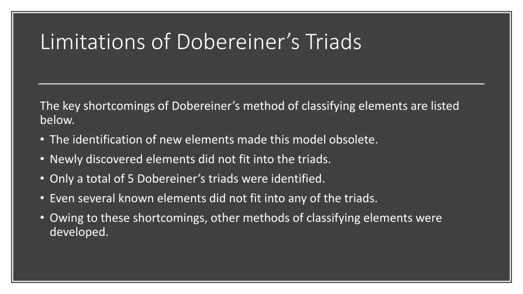 limitations of dobereiner s triads