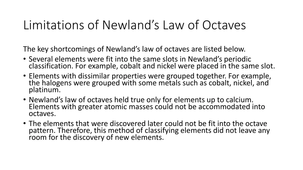 limitations of newland s law of octaves