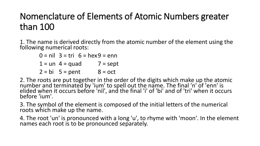 nomenclature of elements of atomic numbers