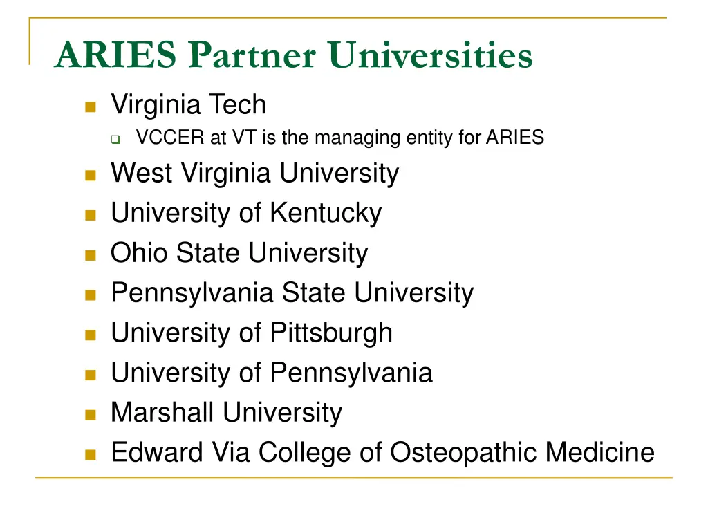 aries partner universities