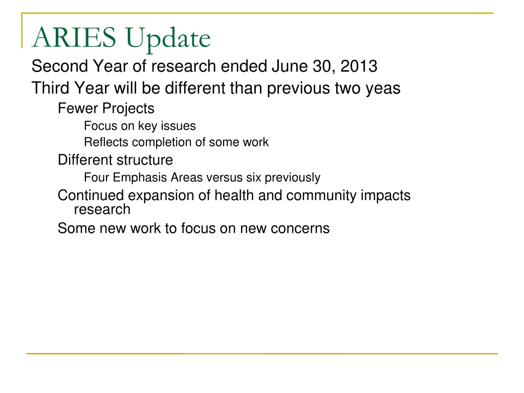 aries update second year of research ended june