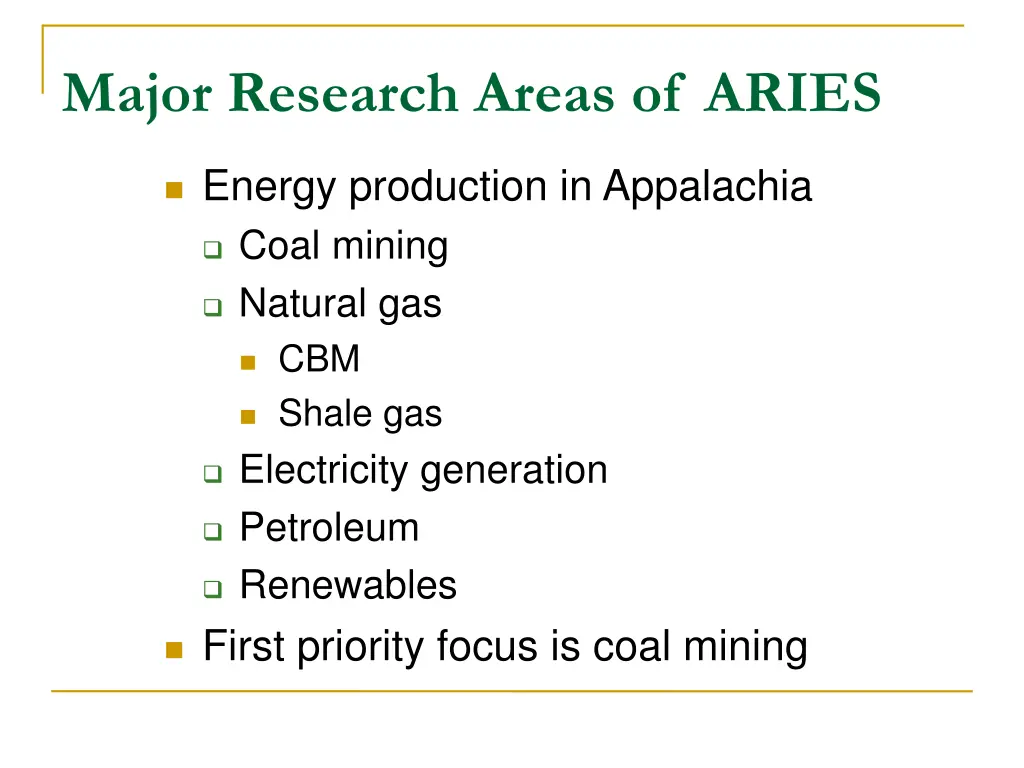 major research areas of aries