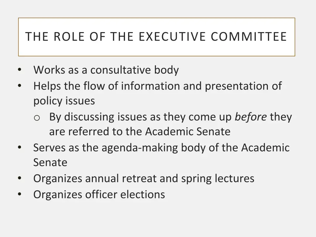 the role of the executive committee