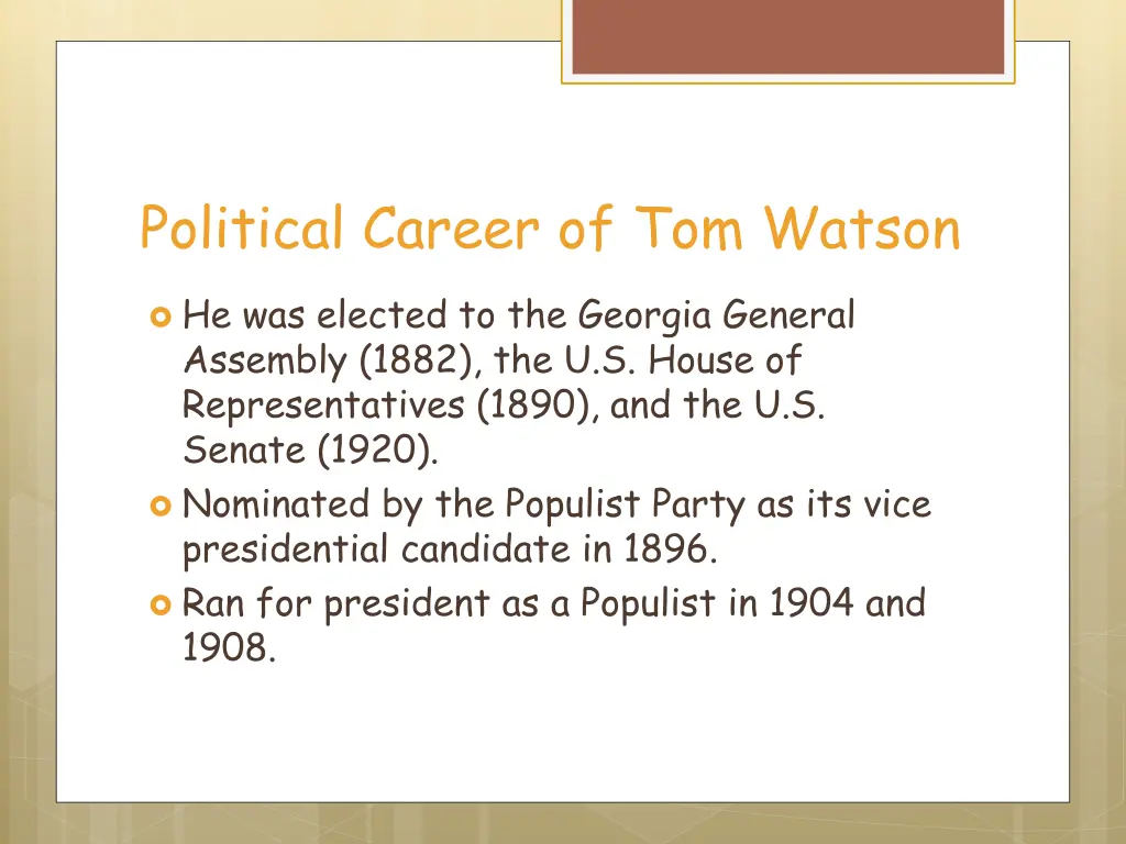 political career of tom watson