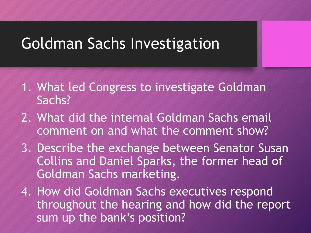 goldman sachs investigation