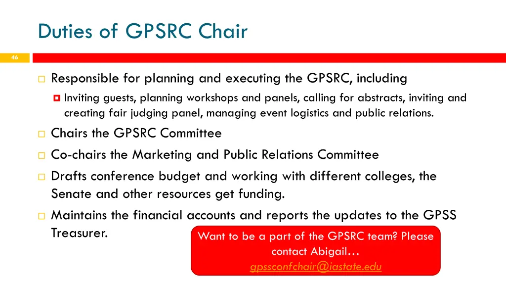 duties of gpsrc chair