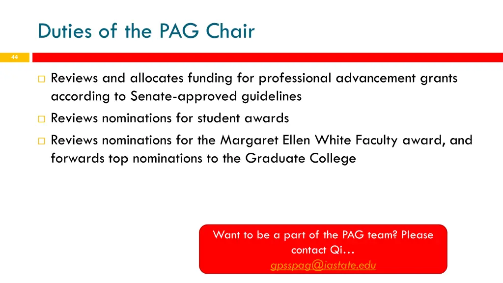 duties of the pag chair