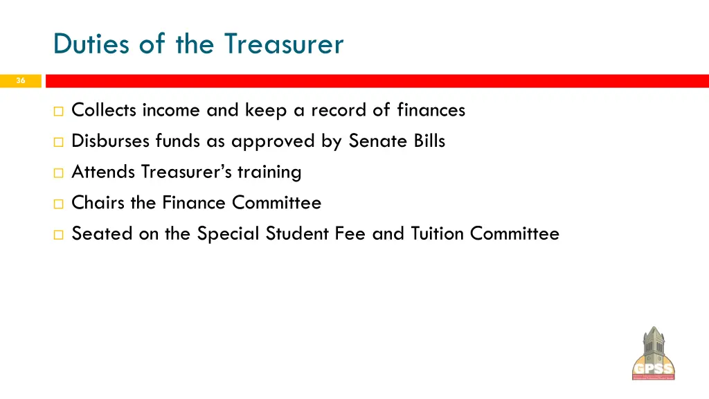 duties of the treasurer