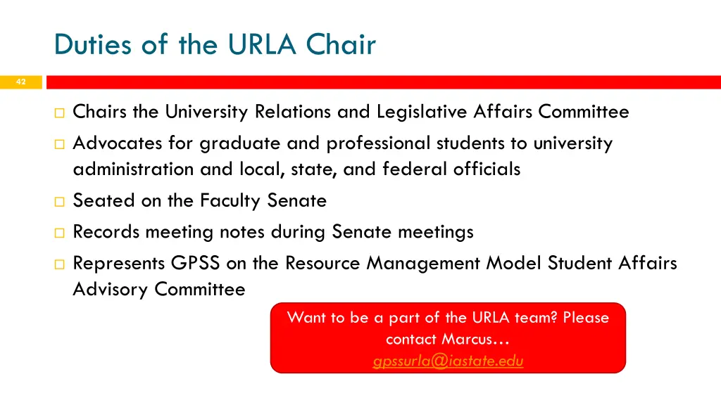 duties of the urla chair