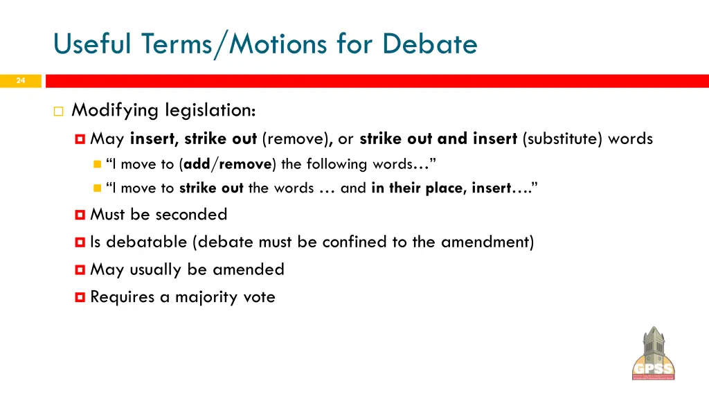 useful terms motions for debate