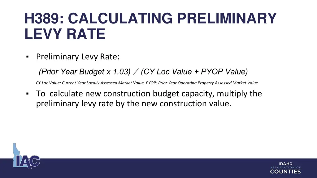 h389 calculating preliminary levy rate