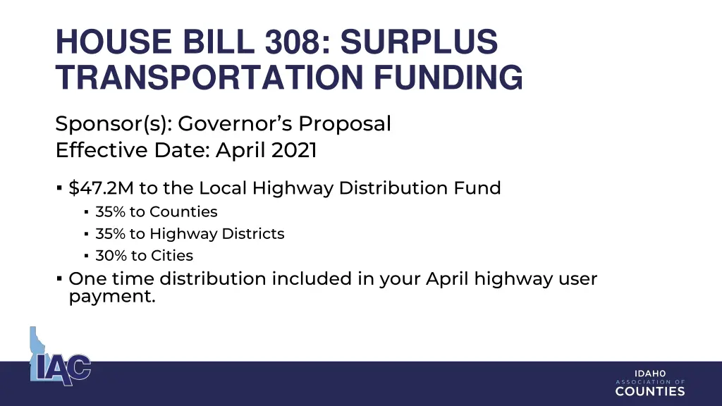 house bill 308 surplus transportation funding