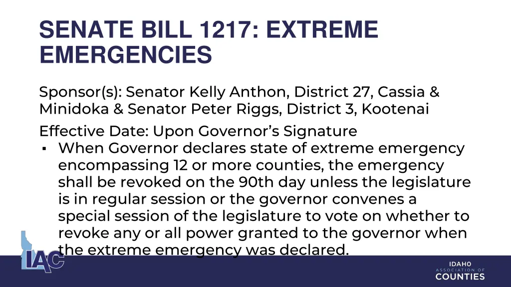 senate bill 1217 extreme emergencies