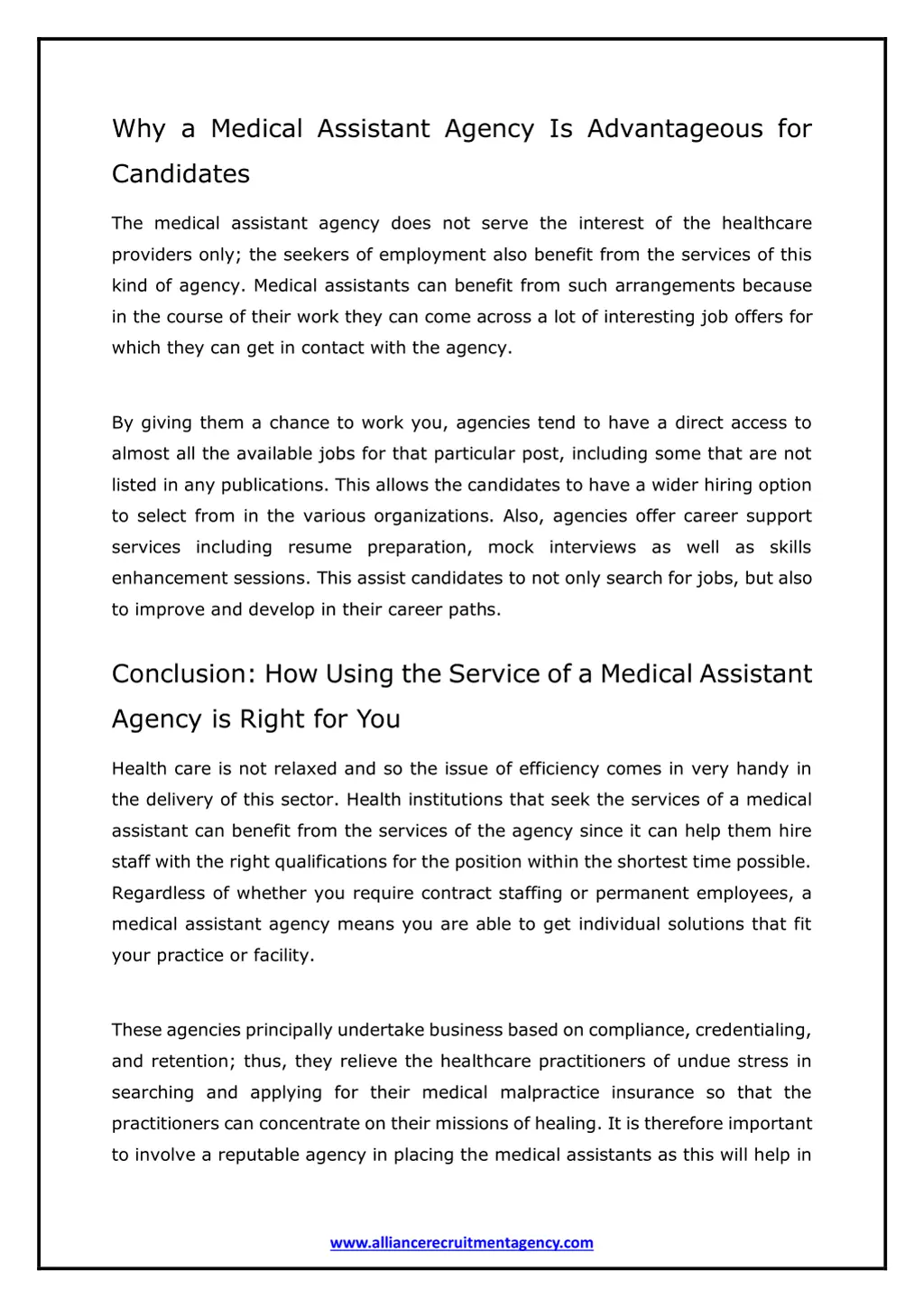 why a medical assistant agency is advantageous for