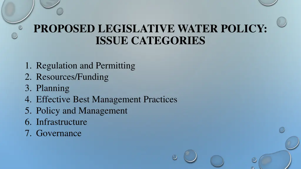 proposed legislative water policy issue categories