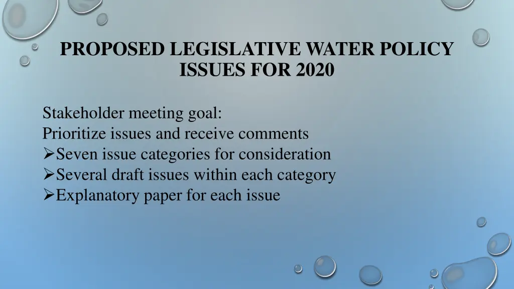 proposed legislative water policy issues for 2020