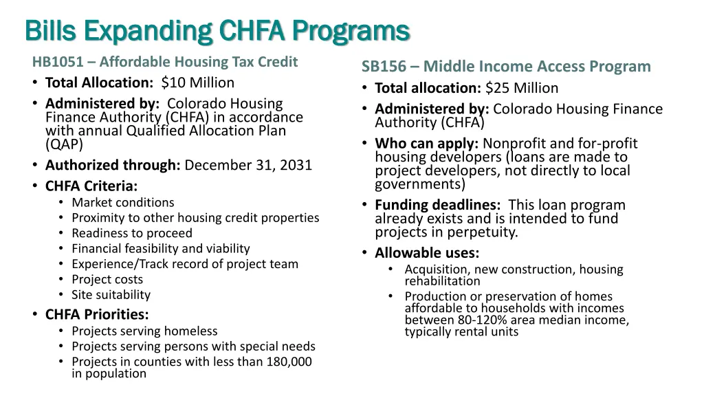 bills expanding chfa programs bills expanding