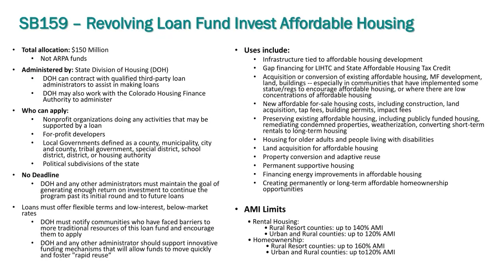 sb159 sb159 revolving loan fund invest affordable