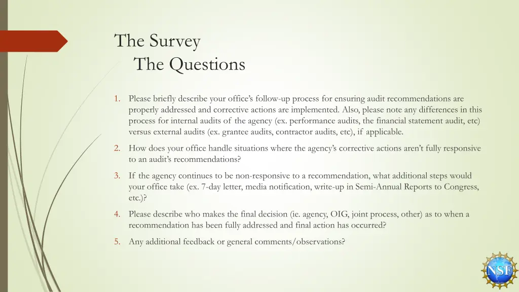 the survey the questions