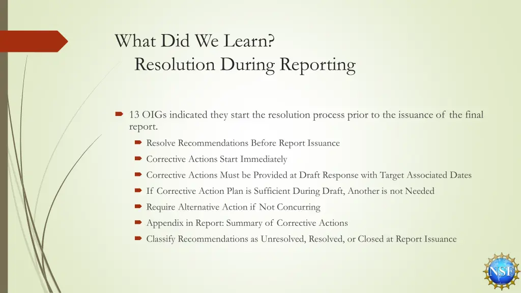 what did we learn resolution during reporting