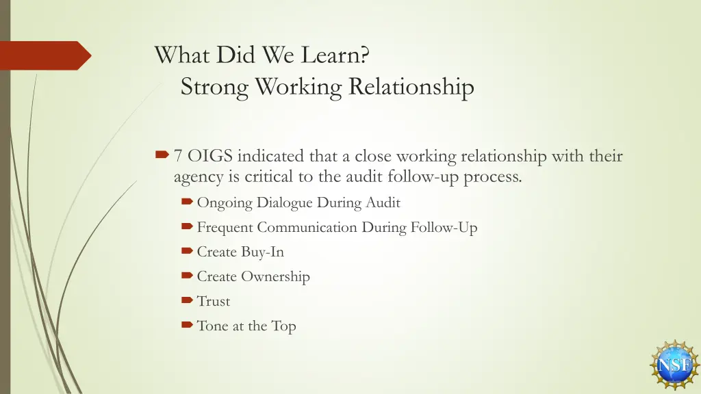 what did we learn strong working relationship