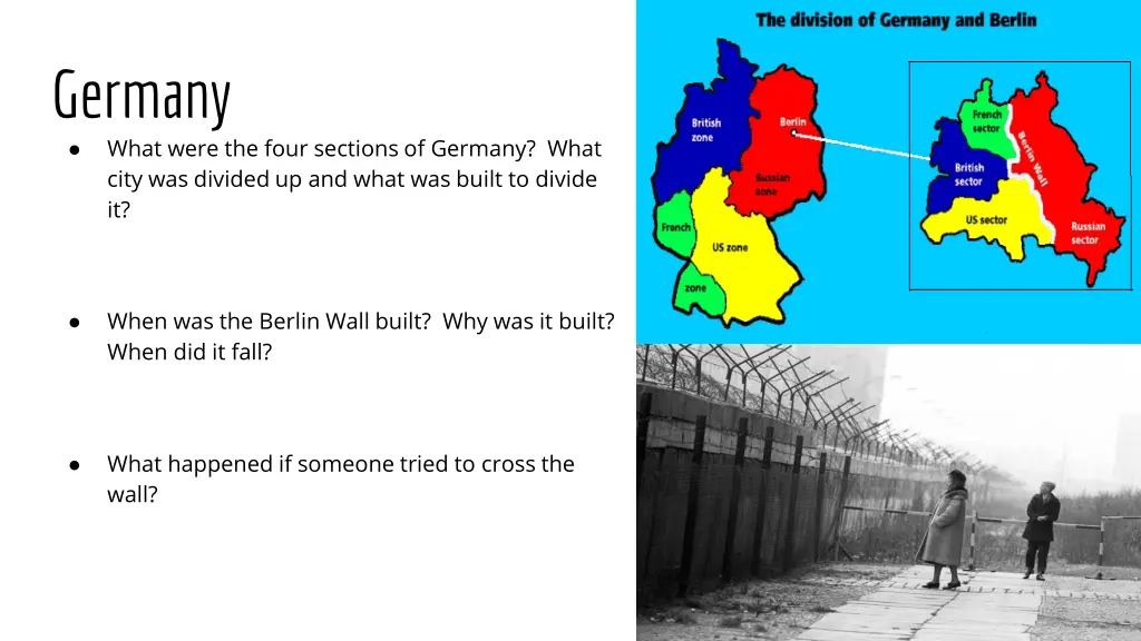 germany what were the four sections of germany