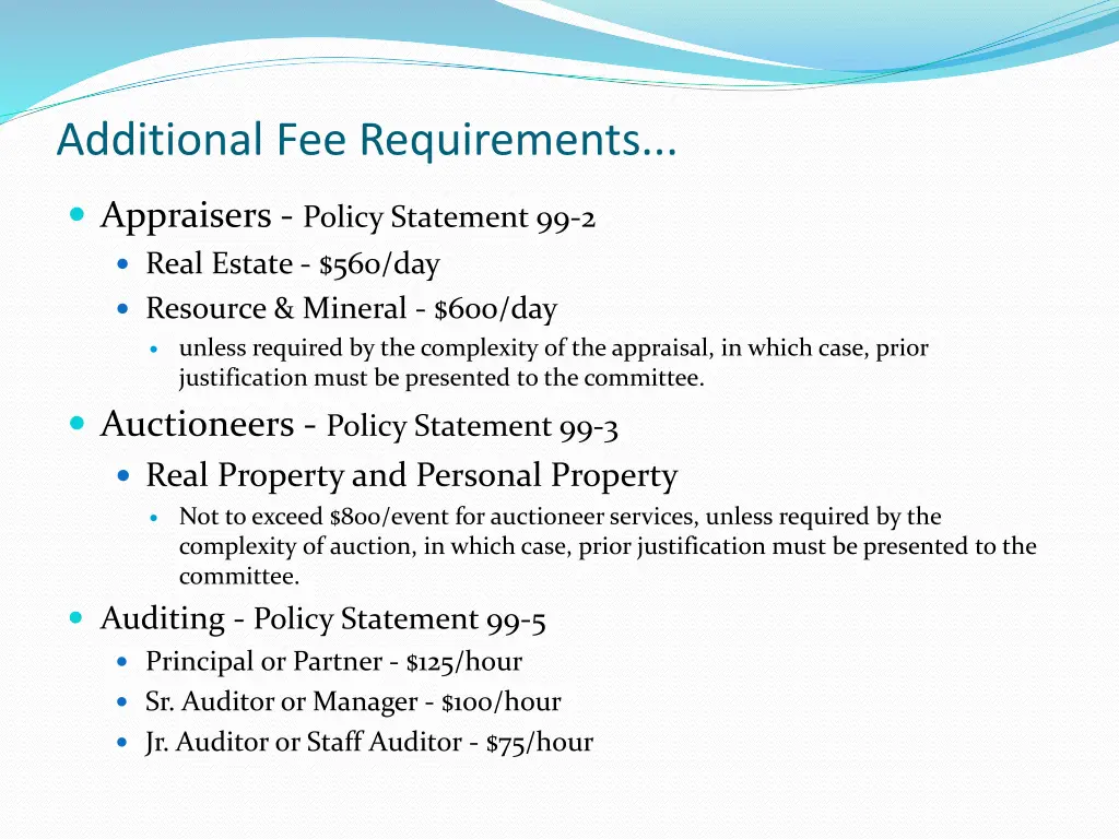 additional fee requirements