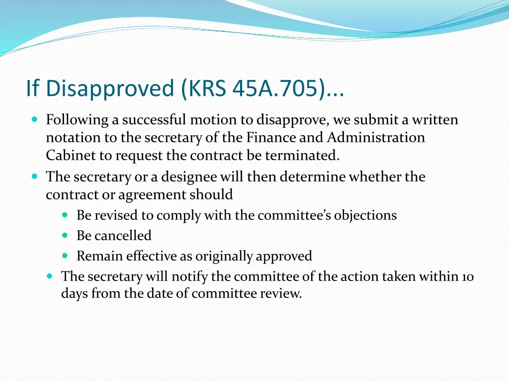 if disapproved krs 45a 705