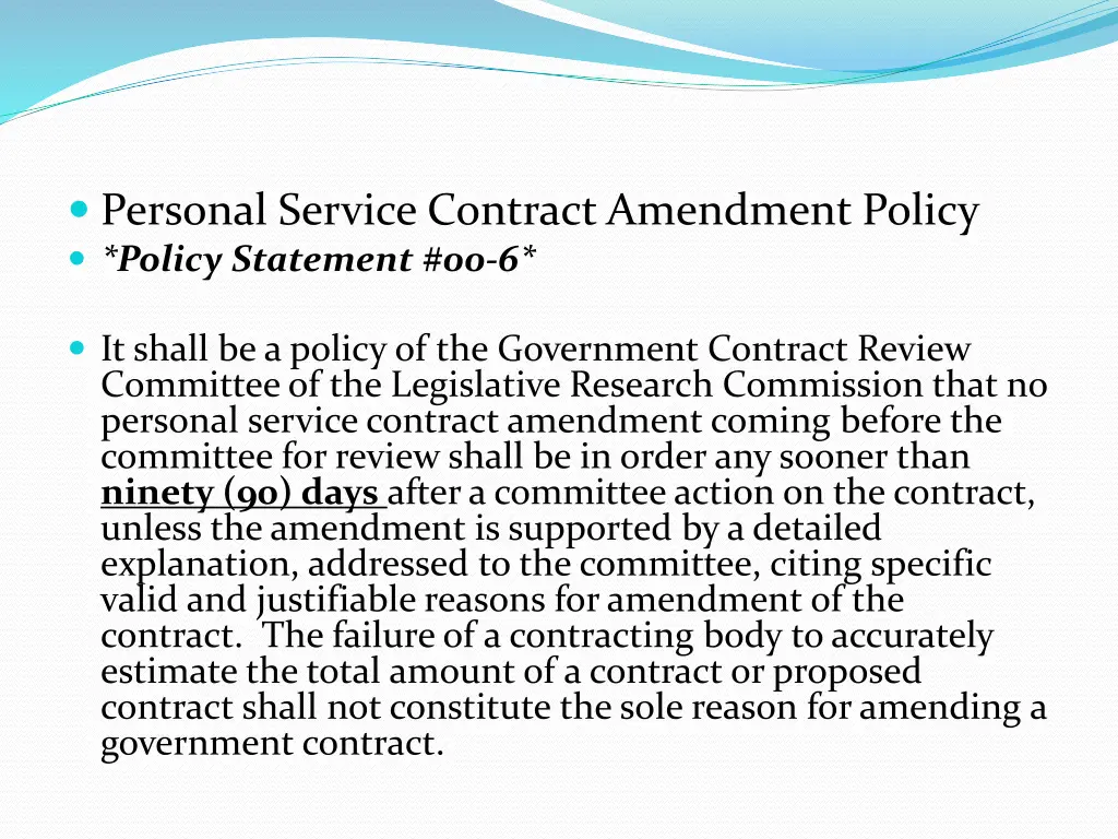 personal service contract amendment policy policy