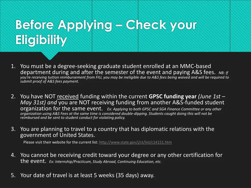 before applying check your eligibility