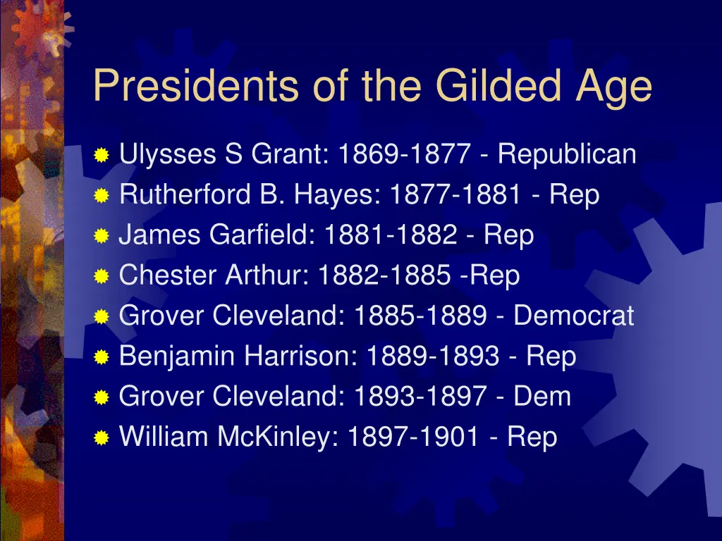 presidents of the gilded age