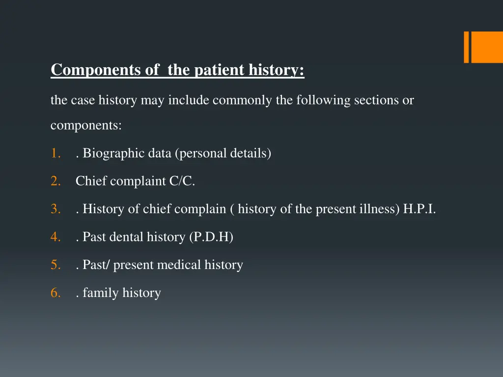 components of the patient history