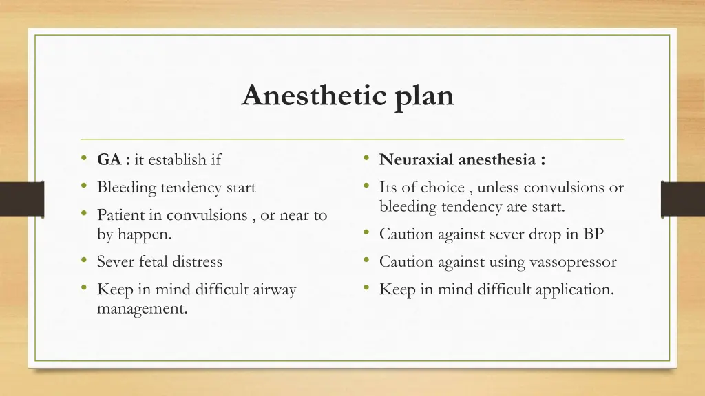 anesthetic plan