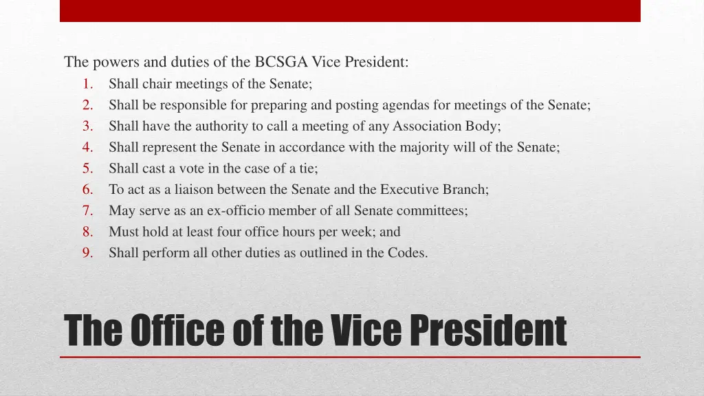 the powers and duties of the bcsga vice president