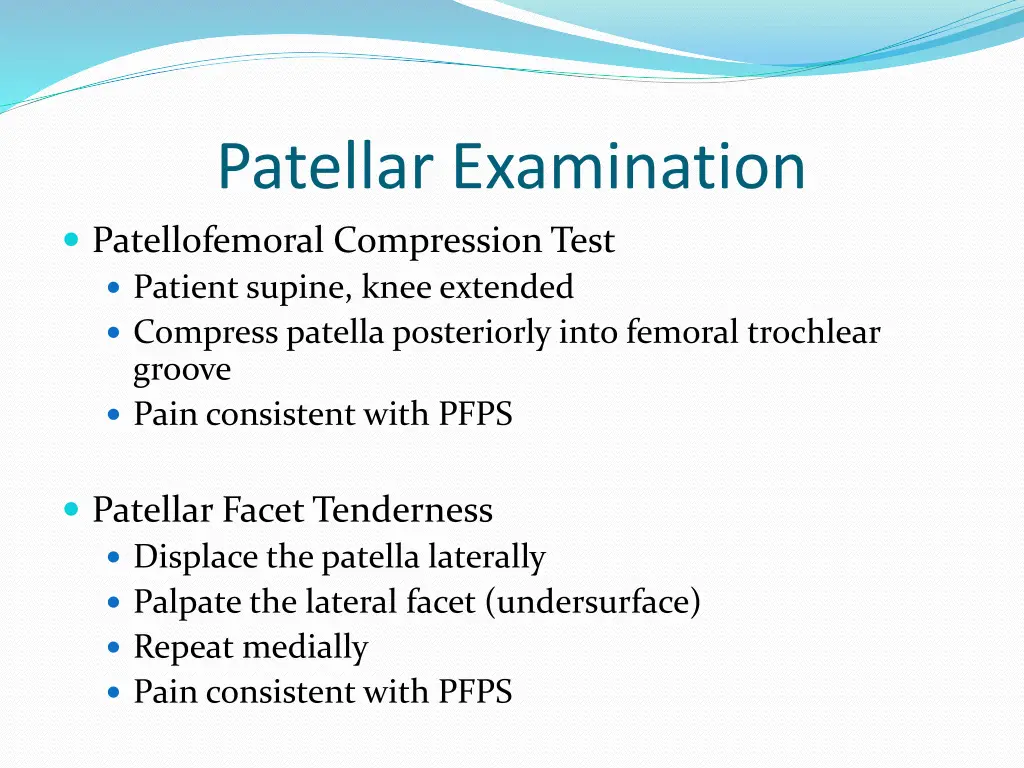 patellar examination patellofemoral compression