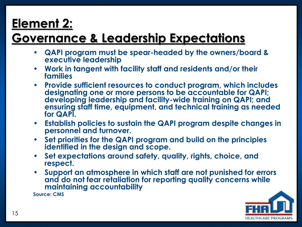 element 2 governance leadership expectations qapi