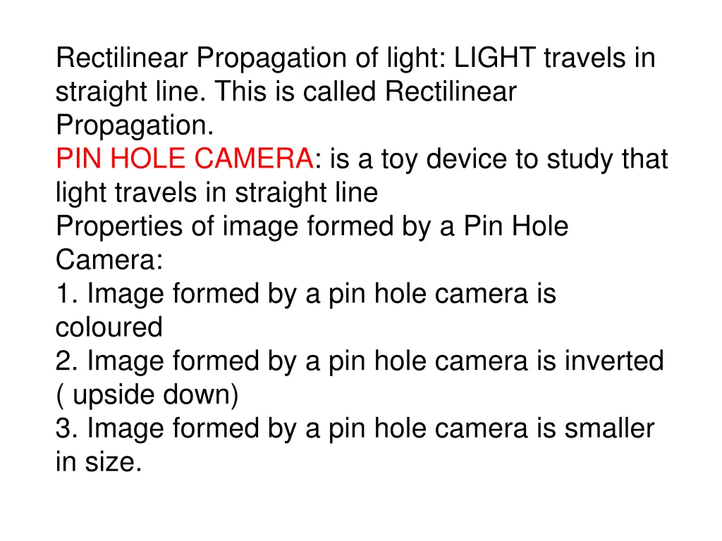 rectilinear propagation of light light travels