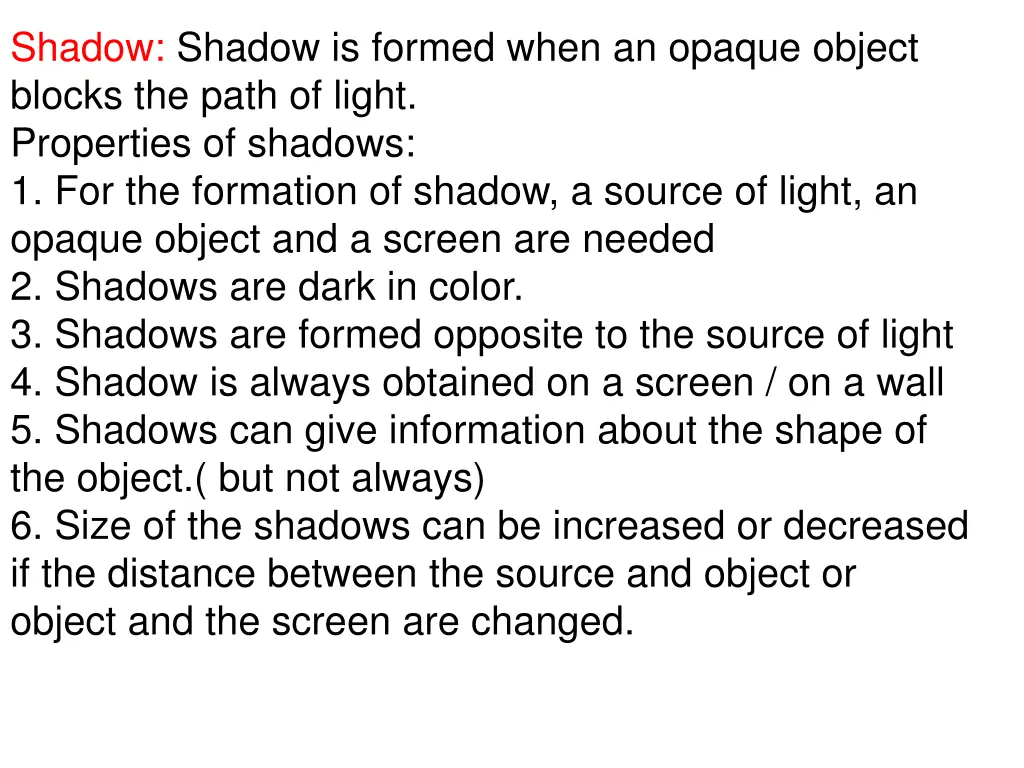 shadow shadow is formed when an opaque object