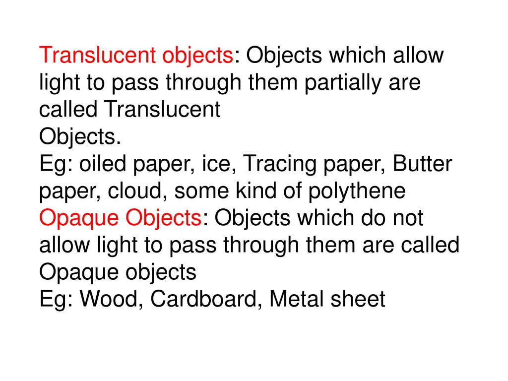 translucent objects objects which allow light