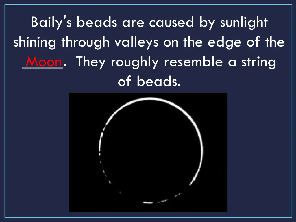 baily s beads are caused by sunlight shining