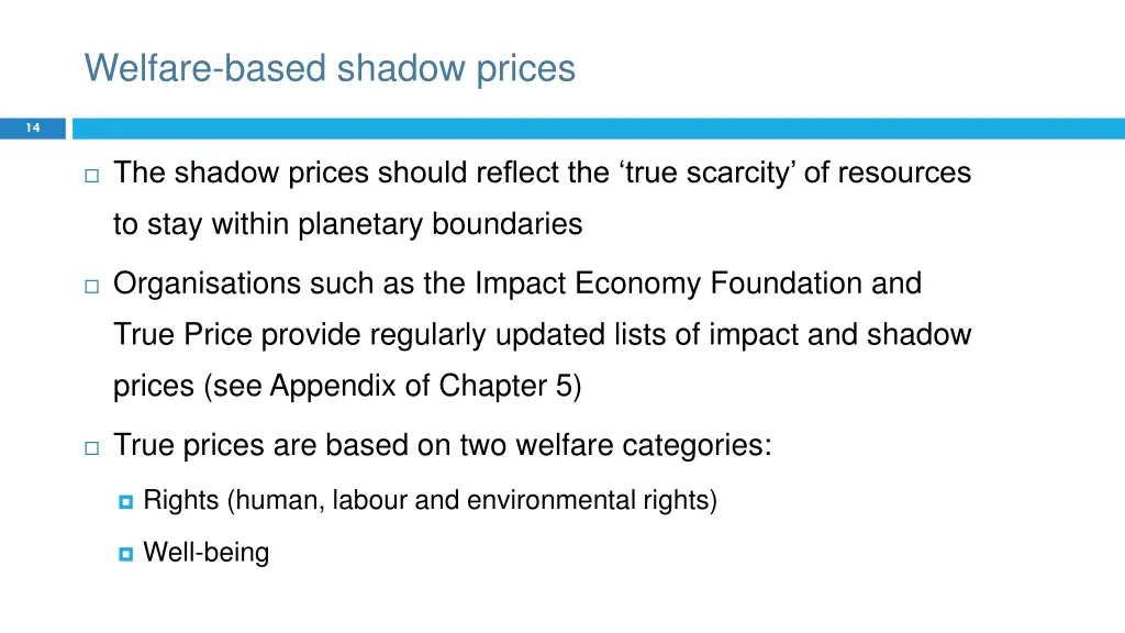 welfare based shadow prices