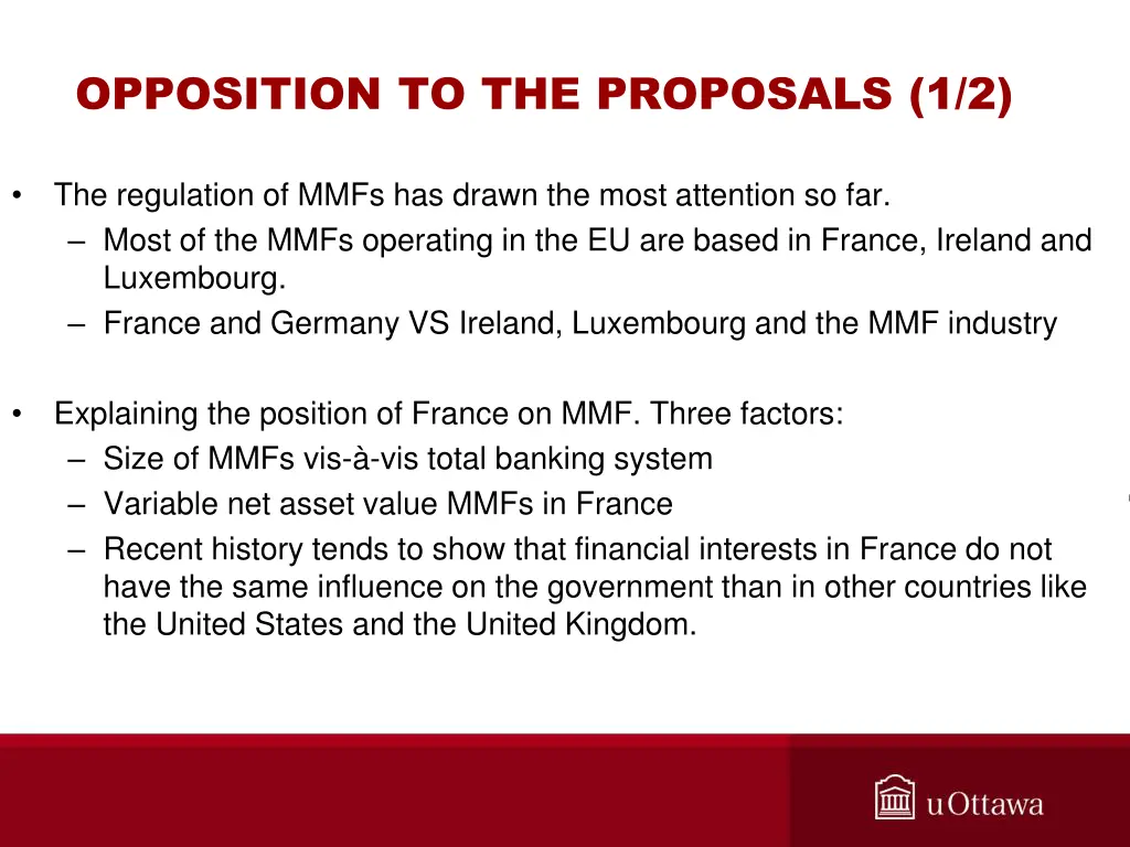 opposition to the proposals 1 2