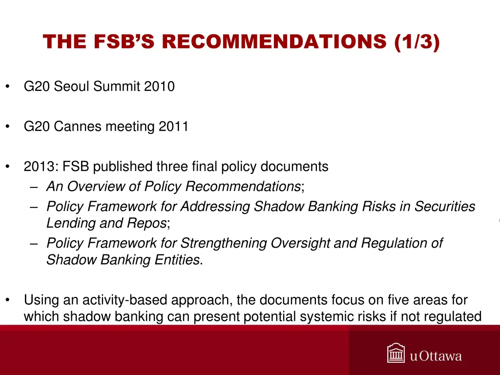 the fsb s recommendations 1 3