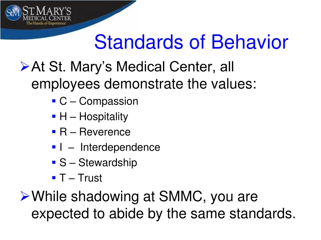 standards of behavior at st mary s medical center