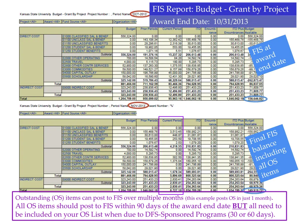 fis report budget grant by project