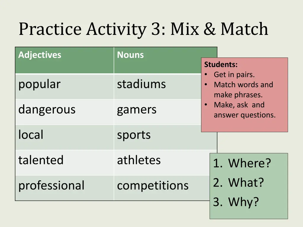 practice activity 3 mix match