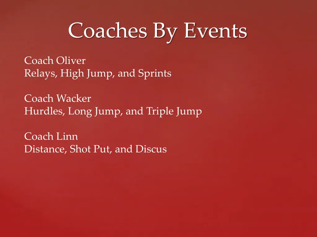 coaches by events