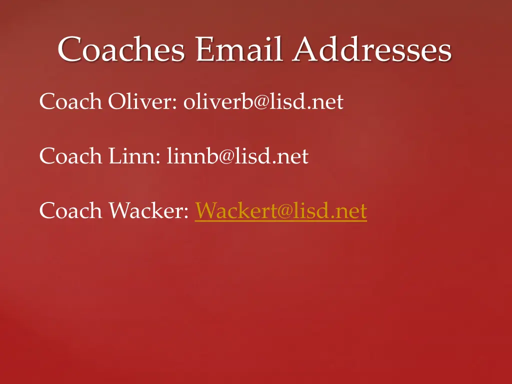 coaches email addresses