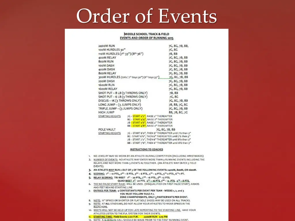 order of events